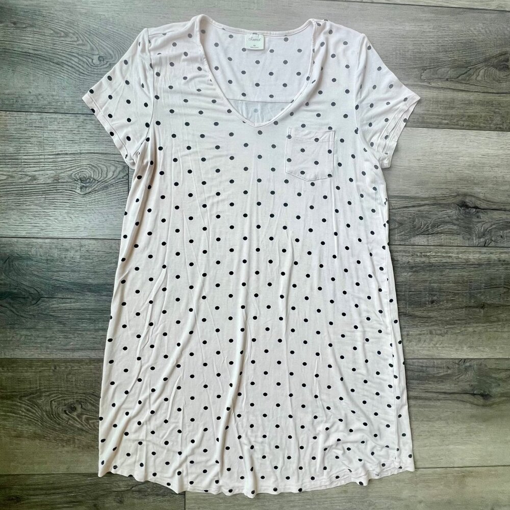 Soma Soft Pink Polka Dot Colorful Nightshirt Pajamas Pocket Pullover V Neck